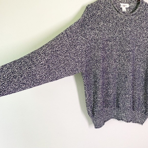 J. Crew Vtg 90s Cotton Roll Crew Neck Sweater L Navy Blue White Speckle India - Picture 2 of 7